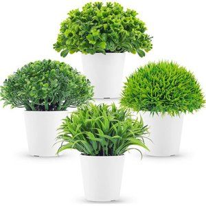 4 Pack Fake Plants Mini Artificial Greenery Potted Plants for Home Office Table